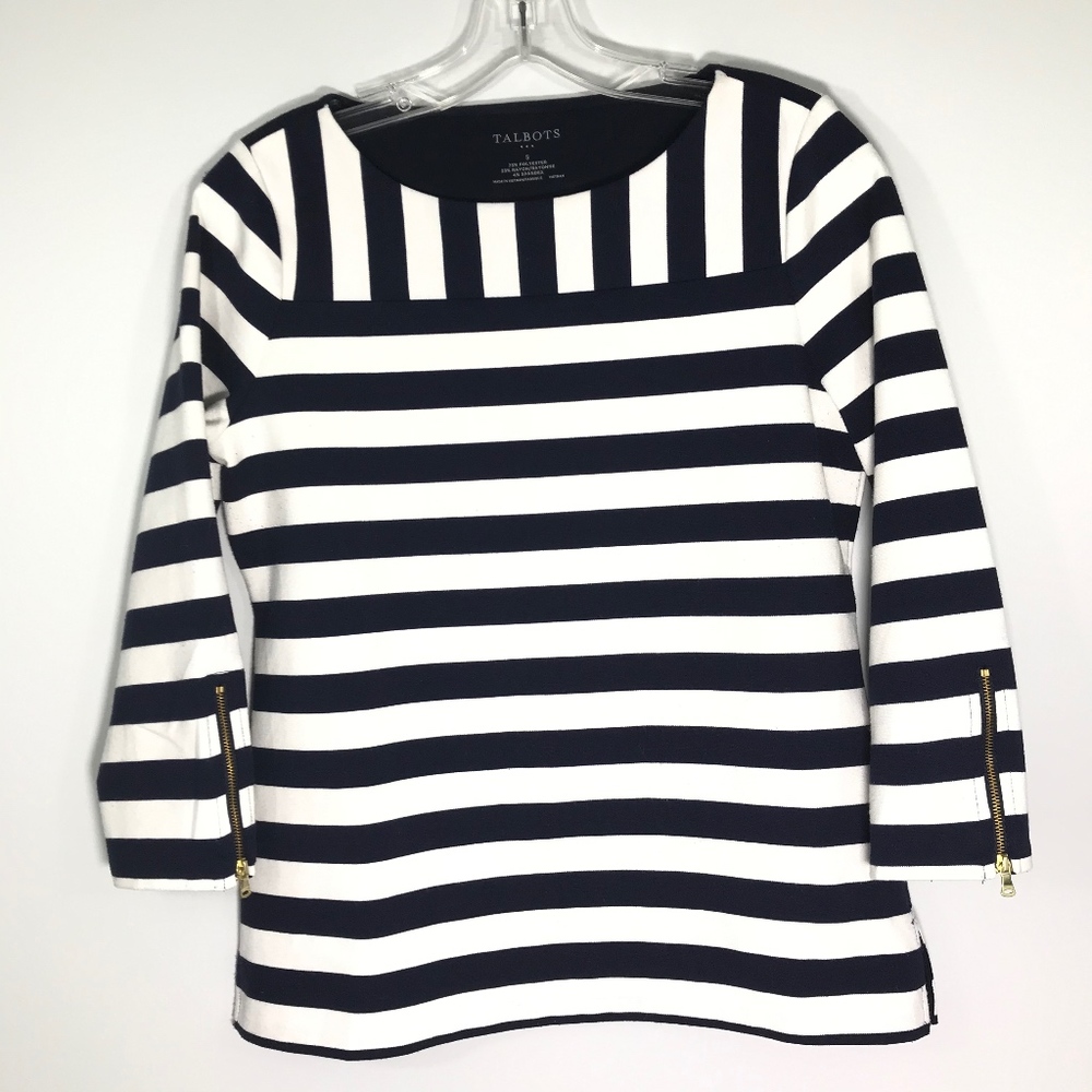Talbots Navy striped Top sz S